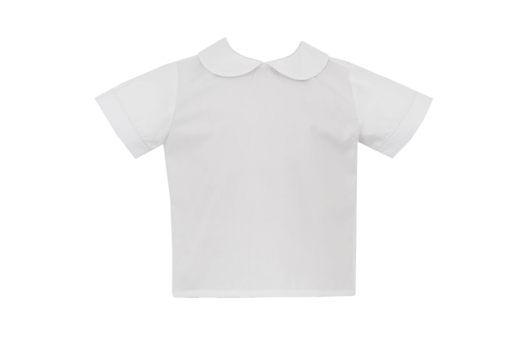 White Peter Pan Boy's Shirt W/ White Pipping Short Sleeve