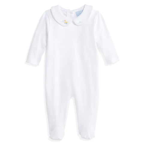 Embroidered Collared Pima Footie-White the Ducks 12m